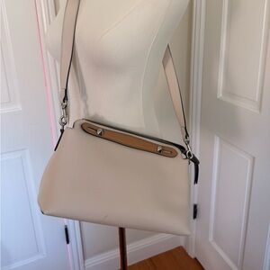 Fendi By The Way Cream Shoulder Bag with Tan Accent and Silver Hardware